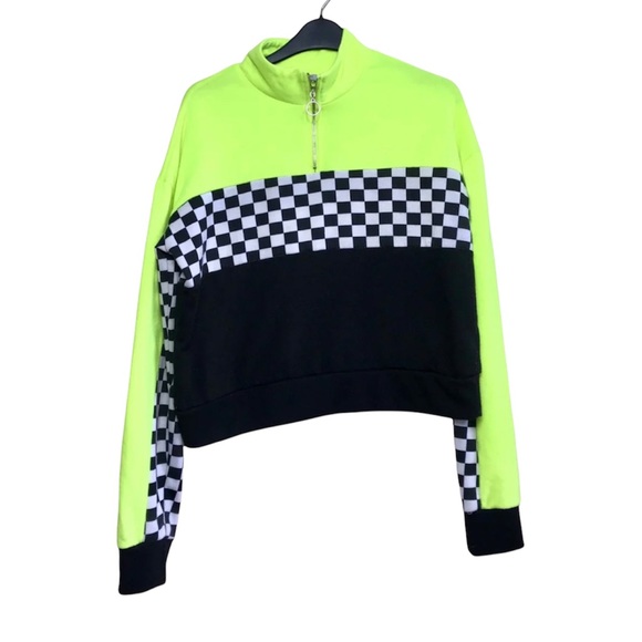 Sweaters - Vintage Orange Kiss Cropped Checkered Sweater